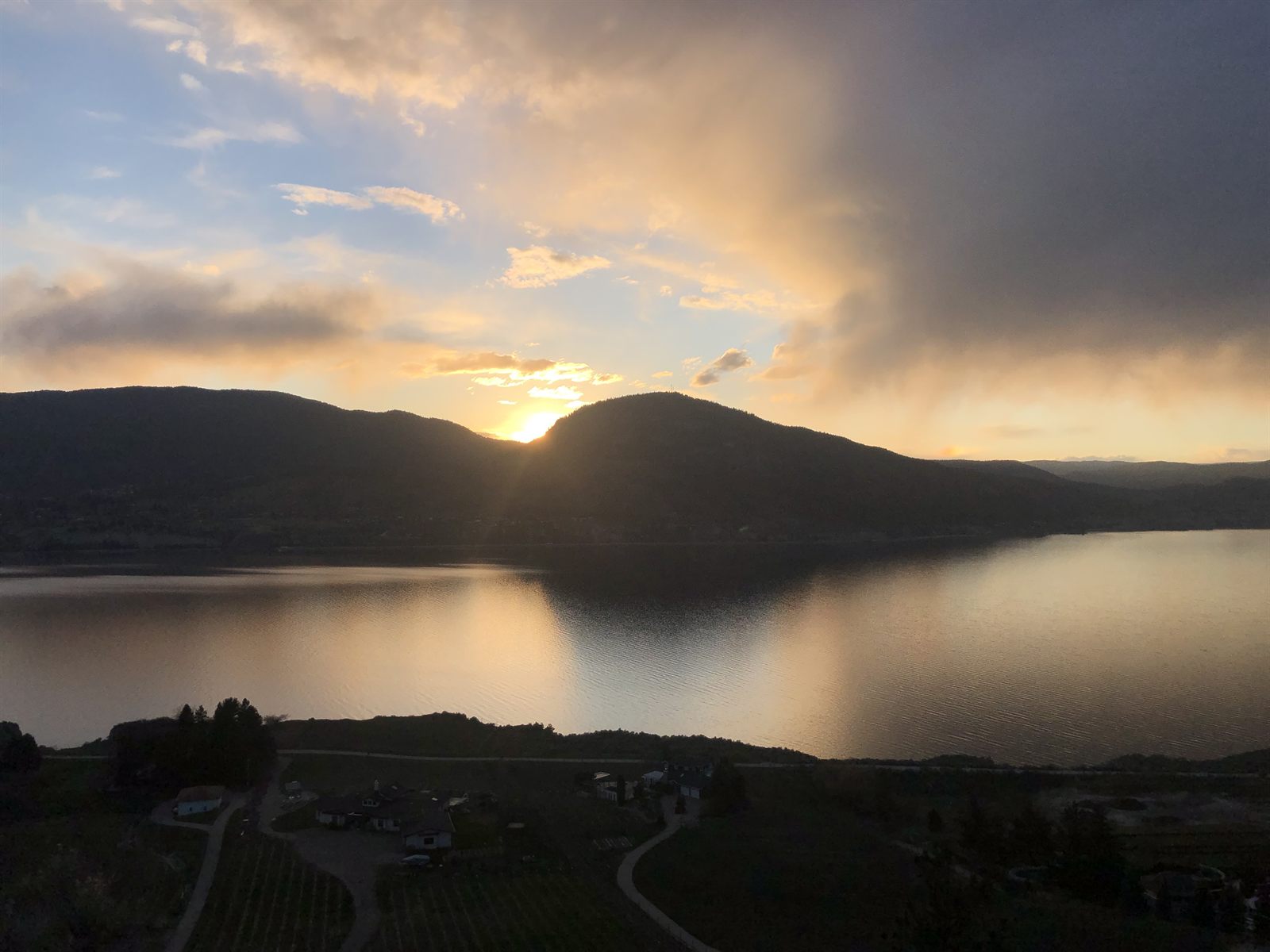 Sunset over Osoyoos Lake and the valley below, seen from the property.